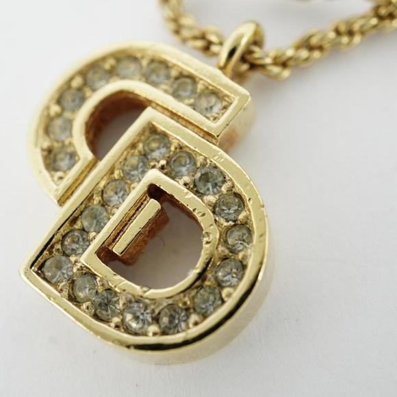 CHRISTIAN DIOR Necklace CD Logo Rhinestone GP Plated Gold Ladies - Picture 8 of 9